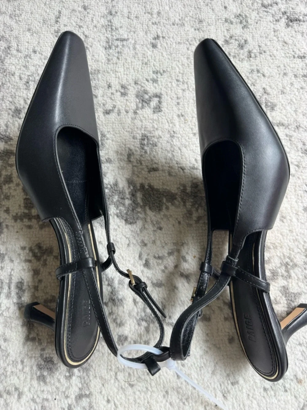 PAIGE Winnie Black Leather Pointed Toe Slingback Pump with Gold Buckle - Picture 7 of 10